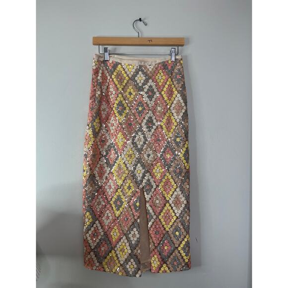 NEW Le Superbe Sundrop Sequined Lined Geometric Pattern Midi Skirt Pink Size: 2 - Picture 6 of 8